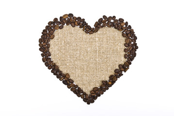 Heart. Sackcloth and coffee beans