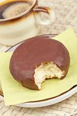 Delicious chocolate donut  with coffee