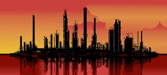 Gordijnen Vectorillustratie van een olieraffinaderij © Isaxar