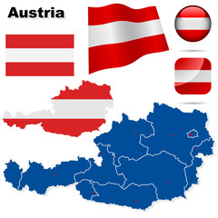 Austria vector set. Detailed country shape and flags.