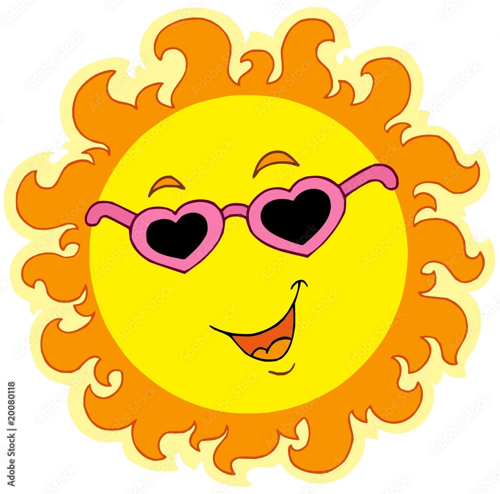 Sticker spring sun with love glasses