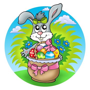 Easter rabbit with decorated eggs