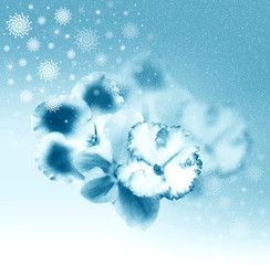 Beautiful blue flowers and snowflakes