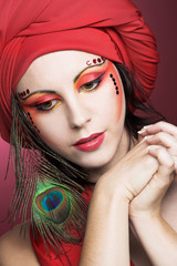 Woman in red turban