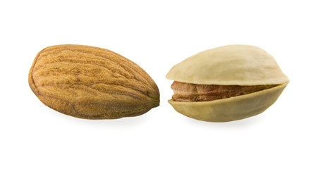 Almonds against a pistachio
