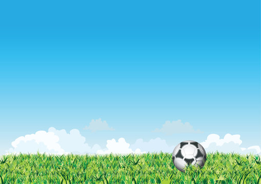 Vector. Green grass with soccer ball