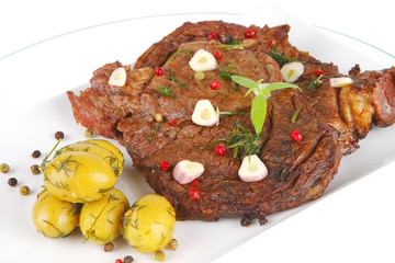 ready beef meat on white