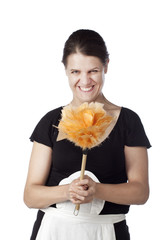 femme de ménage plumeau sourire service