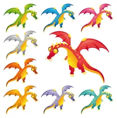Wandcirkels aluminium Set of colored dragons. Cartoon and vector characters. © ddraw