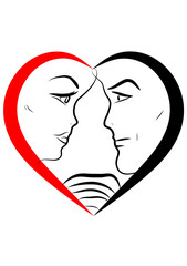 visage couple  de profil dans un coeur