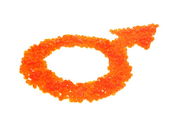 Red caviar as a symbol of man a woman on the white background