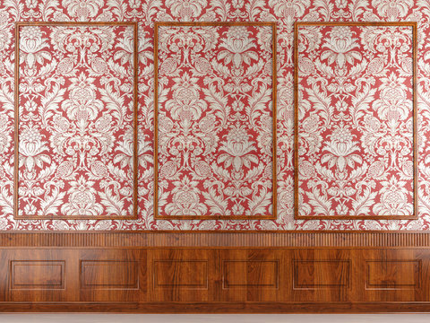 Fototapeta red wallpaper and wood molding