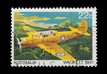 australian stamp featuring the wackett trainer aircraft