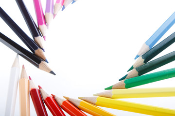 Color pencils on white background.