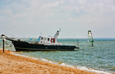 Ship near the beatiful beach
