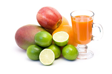 fruits, carrots and fresh juice