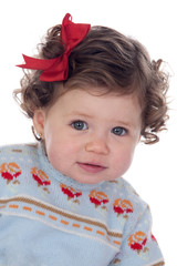 Funny baby girl with red loop