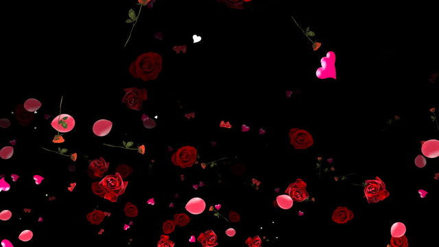 Love Background with roses and ballons - LOOP