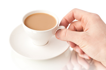 Coffee with milk and hand