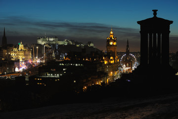 Central Edinburgh, Scotland, UK, at nightfall