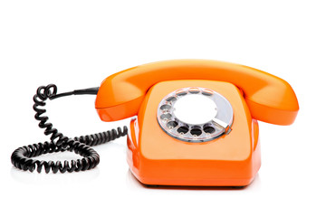 A retro orange phone isolated on white background