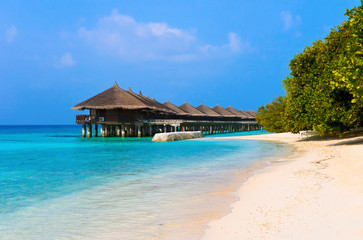 Water bungalows on a tropical island