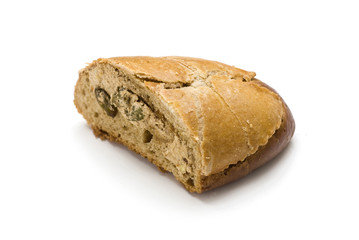 whole wheat bread with raisins isolated on white