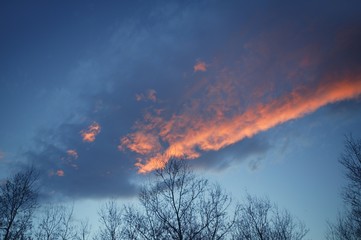 Fototapeta na wymiar Dramatic red blue sky on sunset evening vibrant colors, nature