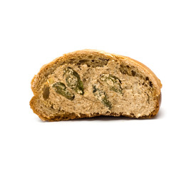 whole wheat bread with raisins isolated on white