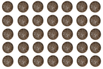 rows and rows of Australian 10 cent coins.