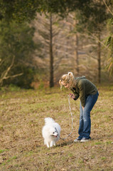 Girl walking her dog
