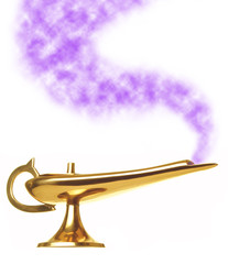 Aladdin lamp releasing a genie