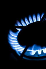 Blue gas flame on the hob