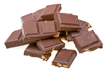 Blocks of chocolate isolated on white