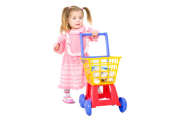Baby Girl with toy shopping cart