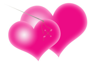 Fototapeta na wymiar Two pink connected hearts