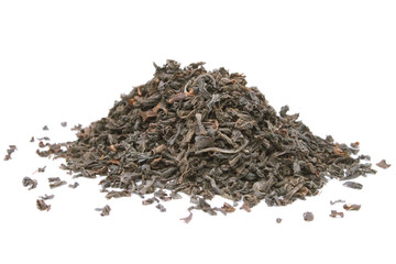 Black tea isolated on the white background.