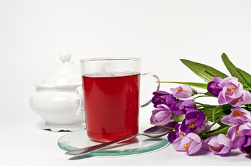 Roter Früchtetee im Teeglas