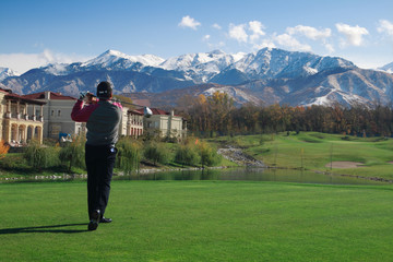 Golfer over great nature