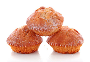 Three cupcakes on white background