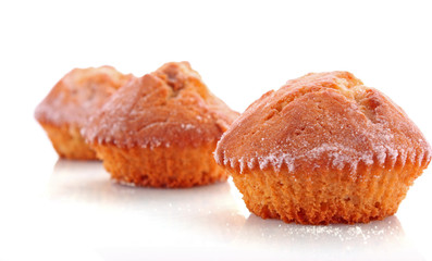 Three cupcakes on white background