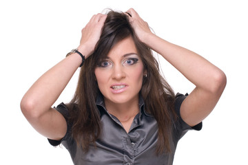 Fototapeta premium Close up portrait of young business woman with problem