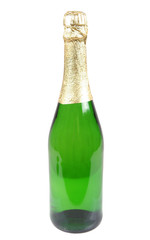 Champagne bottle with no label isolated on white background