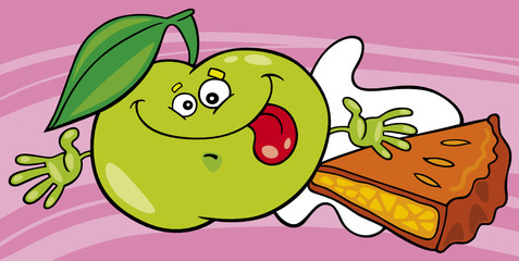 funny apple with pie and milk