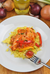 chicken meat with some organic curry rice