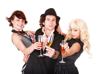 Group people with white wine. Isolated.