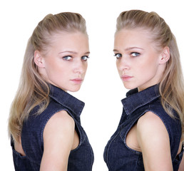 Portrait of the sad model with beautiful hair