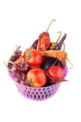 Bitter pepper of red colour and tomatoes