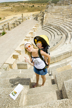 mother with her baby, Roman Theatre of Segobriga, Spain