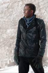 African man on the winter background